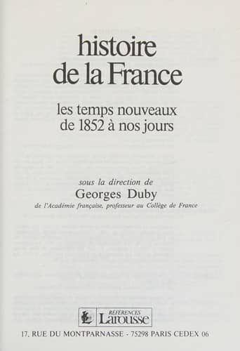 Couverture du livre Histoire de la France de Georges Duby