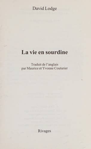 Couverture du livre La vie en sourdine de David Lodge
